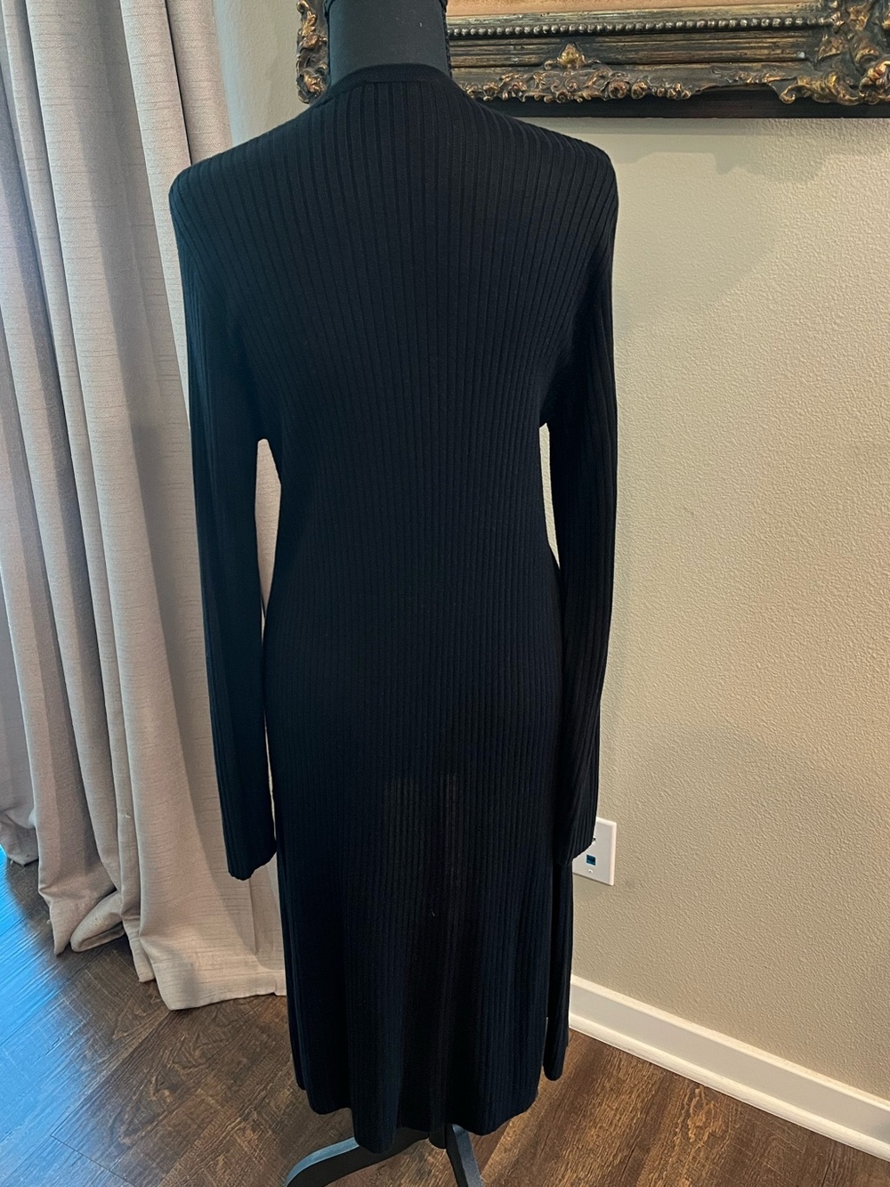 INC International Concepts Black Long Ribbed Open-Front Duster Cardigan - Picture 2 of 5